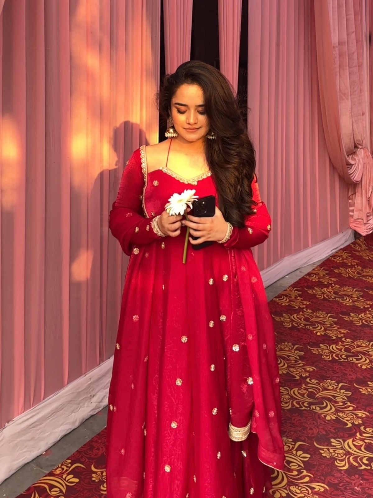 Red Fendy Silk Lace Work Salwar Suit - Image 3