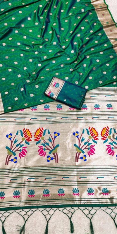 Green Paithani Silk Lace Zari Work Saree