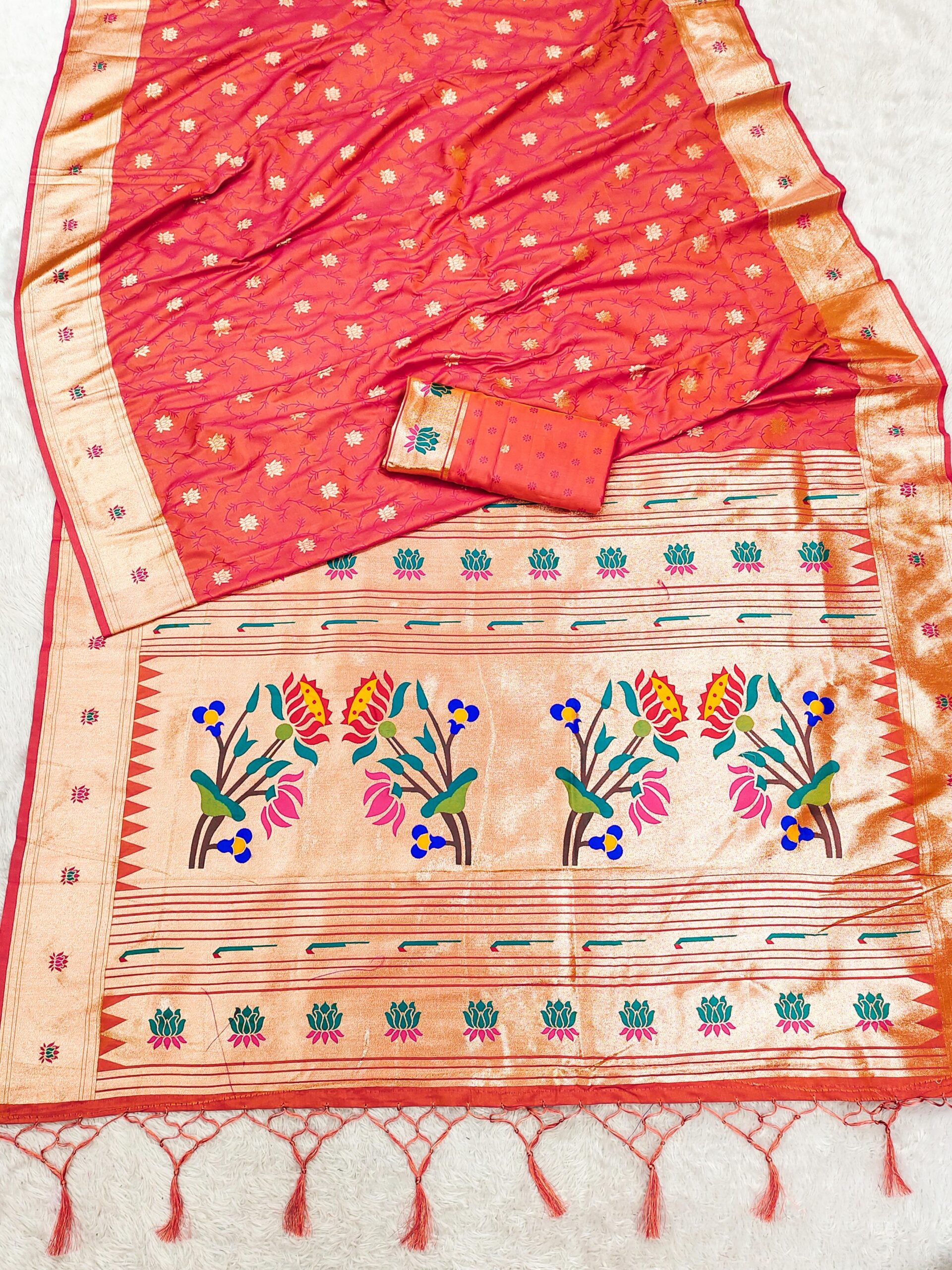 Peach Paithani Silk Lace Zari Work Saree