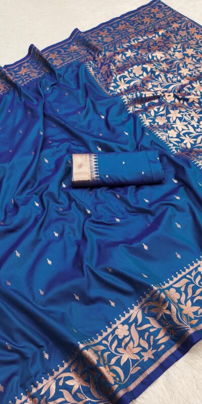 Blue Banarasi Silk Zari Weaving Lace Work Saree