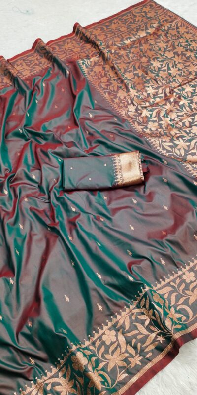 Grey Banarasi Silk Zari Weaving Lace Work Saree