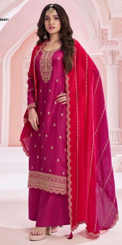 Pink Vichitra Zari Embroidery Work Salwar Suit