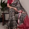 Black Tasar Silk With Printed Viscose Border Saree