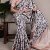 Off White Tasar Silk With Printed Viscose Border Saree