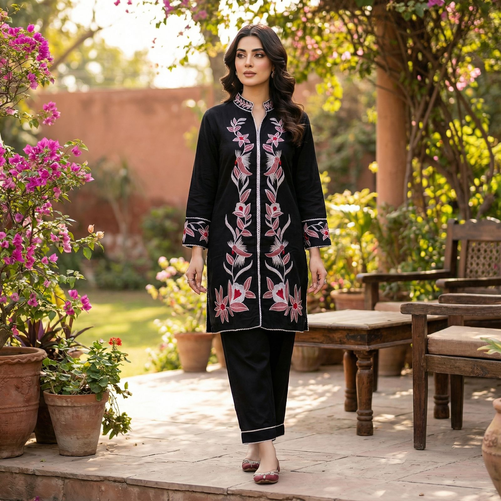 Black Rayon With Embroidery Work Kurti