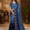 Blue Chinon Embroidery Work Saree