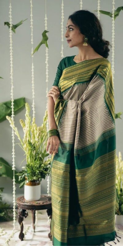 Green Soft Lichi Silk Rich Pallu Border Work Saree