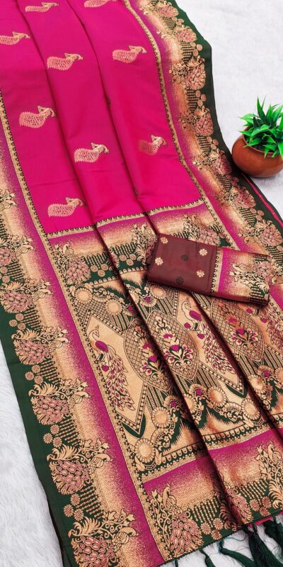 Wine Khaddi Pashmina Floral Print Zari Work Saree
