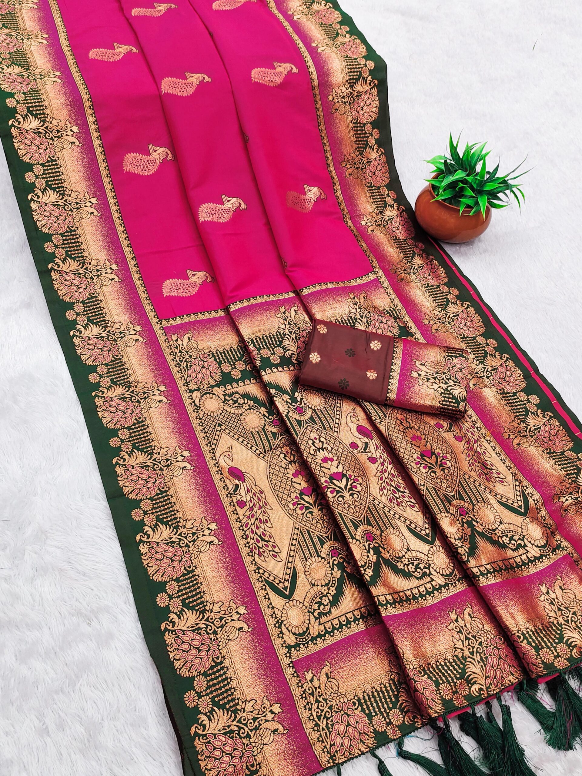 Wine Khaddi Pashmina Floral Print Zari Work Saree