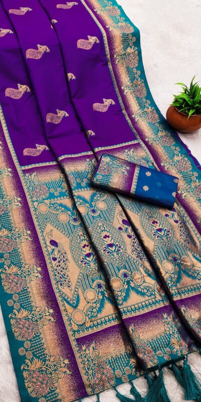Purple Paithani Silk Zari Lace Work Saree
