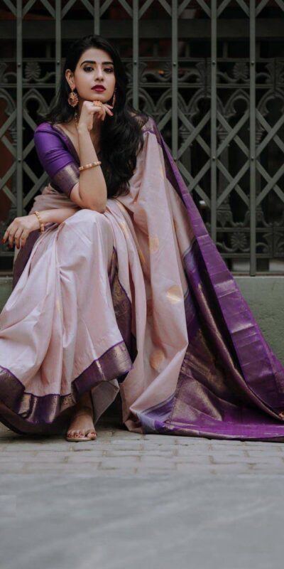 Purple Soft Lichi Silk Rich Pallu Work Saree