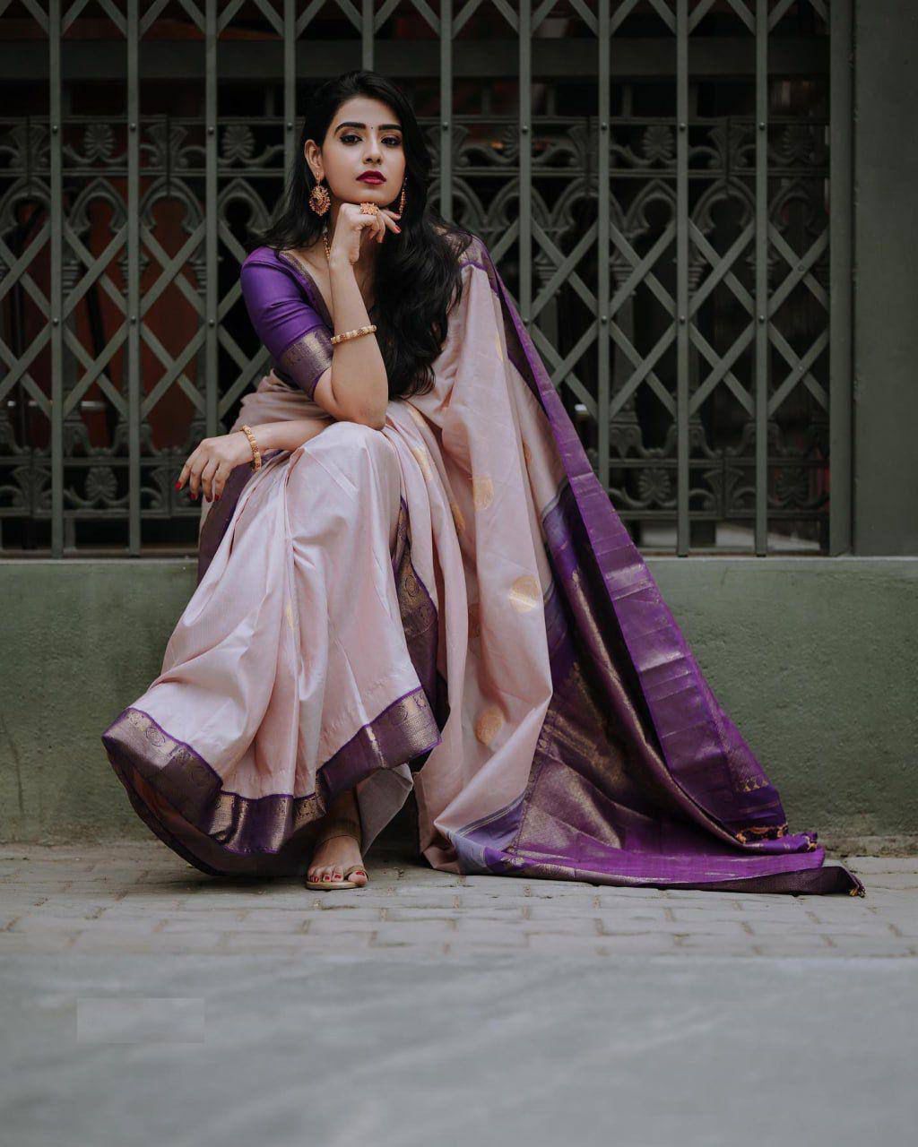 Purple Soft Lichi Silk Rich Pallu Work Saree