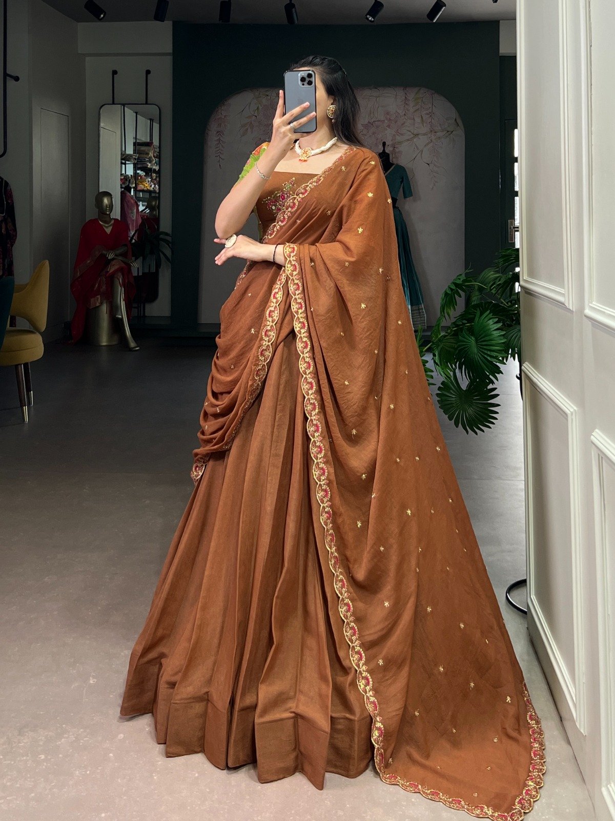 Brown Chocolate Crush Embroidery Work Lehenga Choli - Image 4