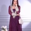 Wine Georgette Embroidery Mirror Work Kurti