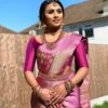 Pink Soft Lichi Silk Rich Pallu Lace Work Border Saree