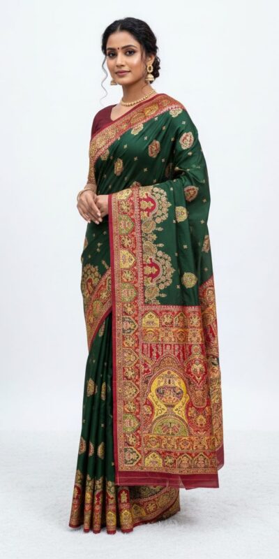 Green Paithani Silk Border Lace Work Saree