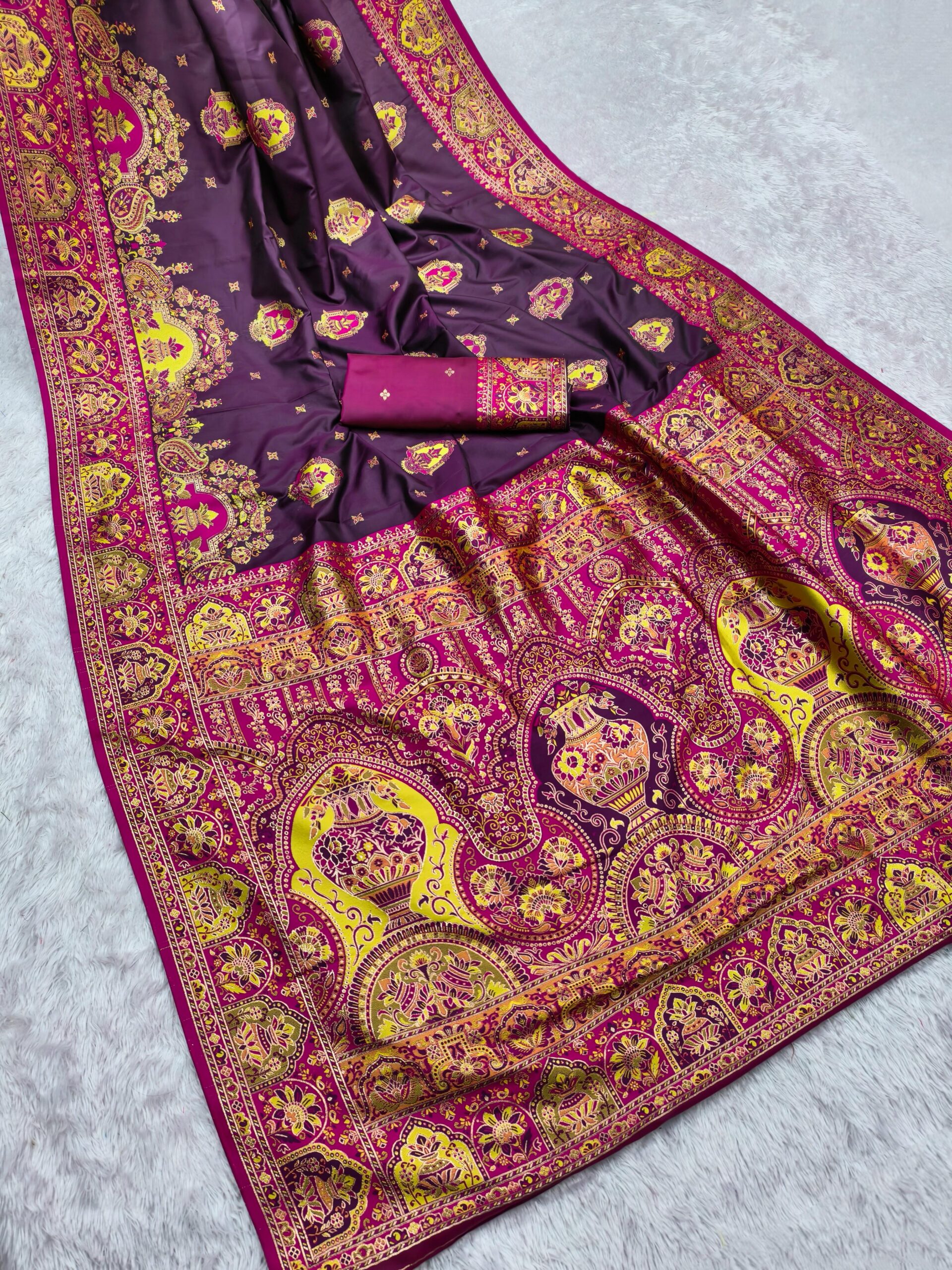 Wine Paithani Silk Border Lace Work Saree - Image 2