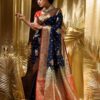Navy Blue Soft Lichi Silk Border Work Saree