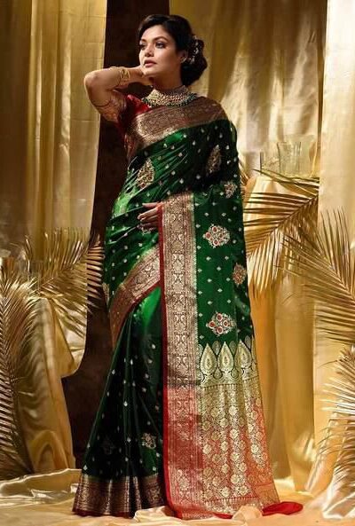 Green Soft Lichi Silk Border Work Saree