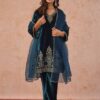 Peacock Blue Viscose Velvet Intricate Thread Salwar Suit