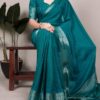 Teal Chinon Zari Weaving Work Saree