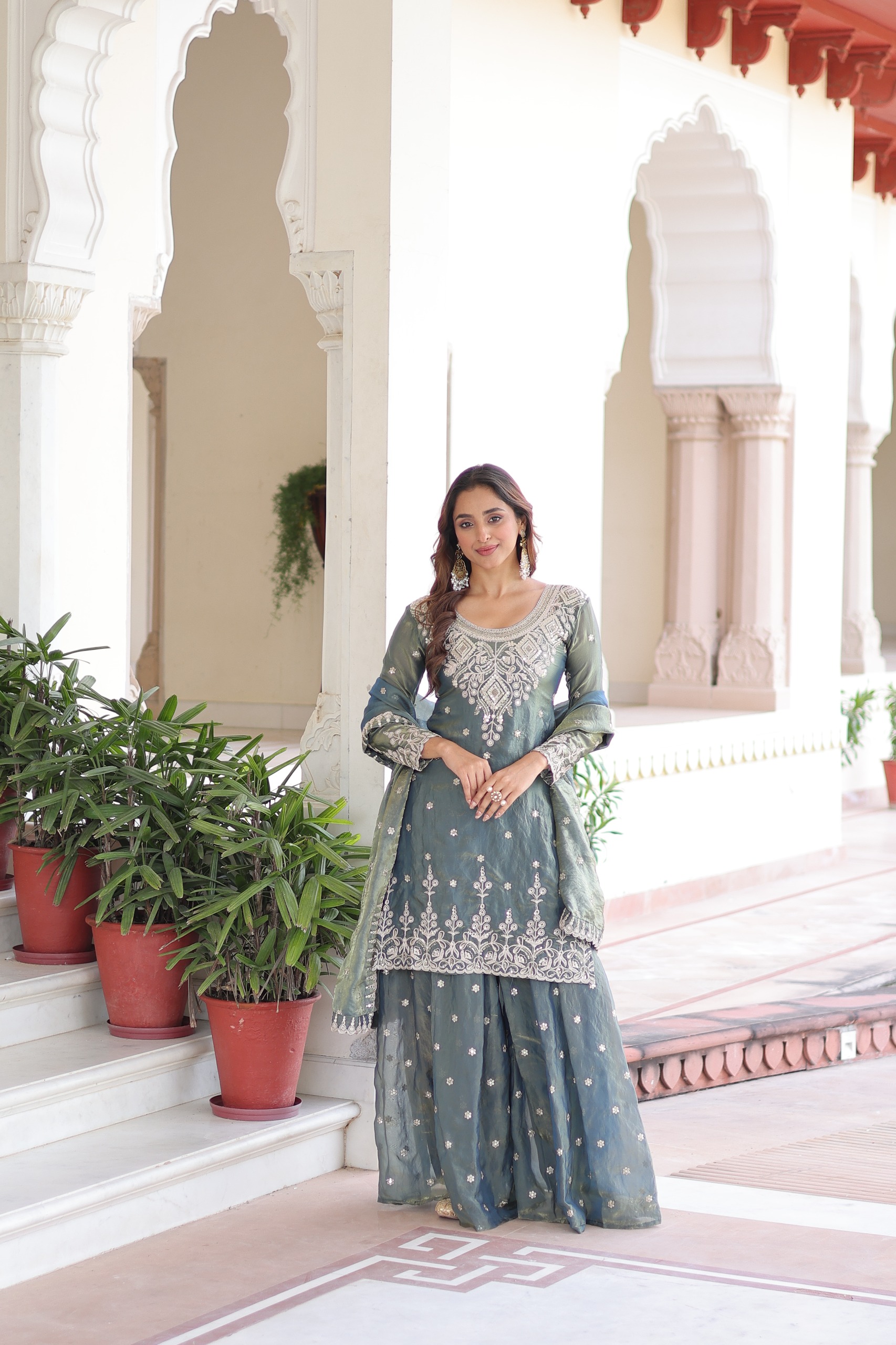 Grey Fandy Silk Sequins Embroidery Work Salwar Suit
