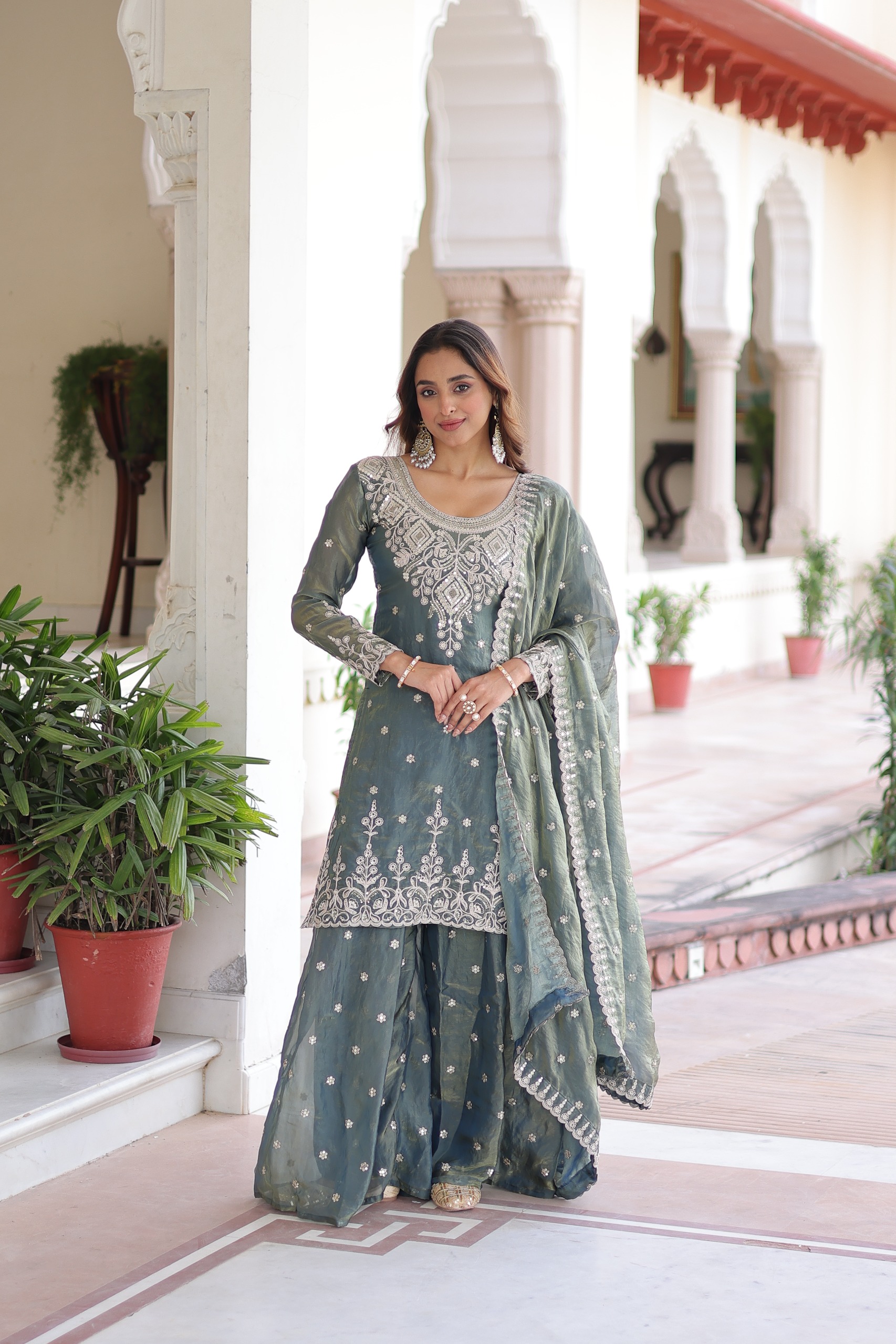 Grey Fandy Silk Sequins Embroidery Work Salwar Suit - Image 2
