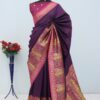Wine Paithani Silk Woven Motifs Work Saree