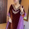 Brown Velvet Bead Embroidery Work Salwar Suit