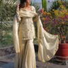 Off White Chinnon Embroidery Work Salwar Suit