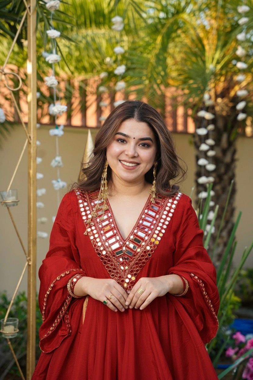 Red Cosmos Mirror Lace Work Salwar Suit - Image 3