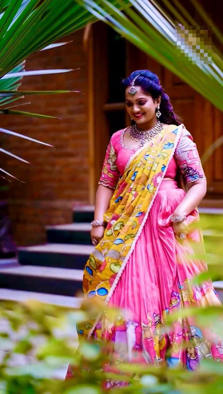 Pink Chent Crap Kalamkari Print Lehenga Choli - Image 3