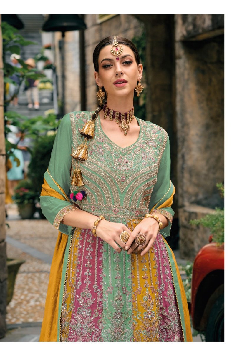 Sea Green Chinon Embroidery Lace Work Salwar Suit - Image 2