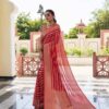 Red Lichi Silk Lace Border Work Saree