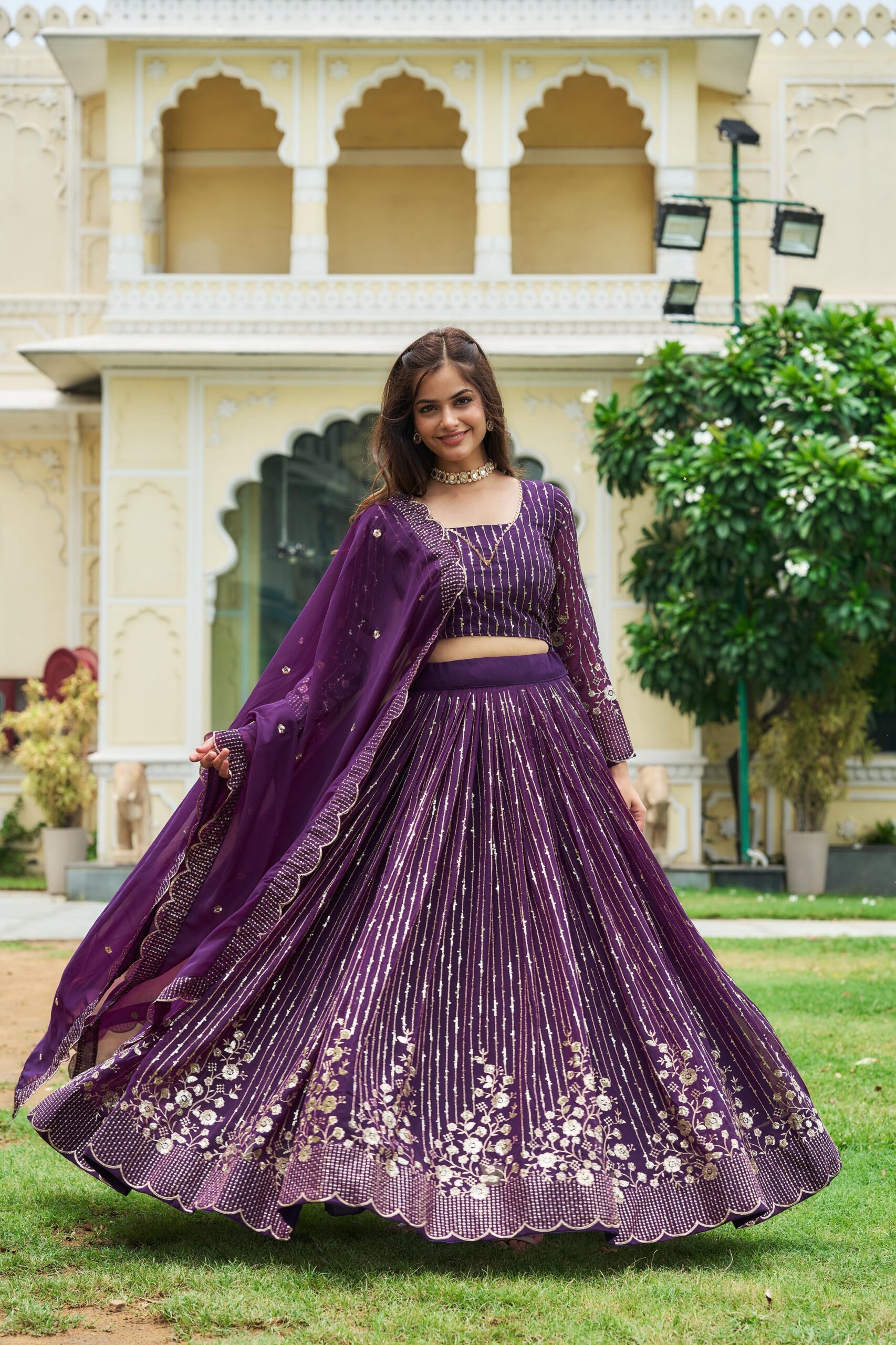 Purple Fox Georgette Sequence Work Lehenga Choli