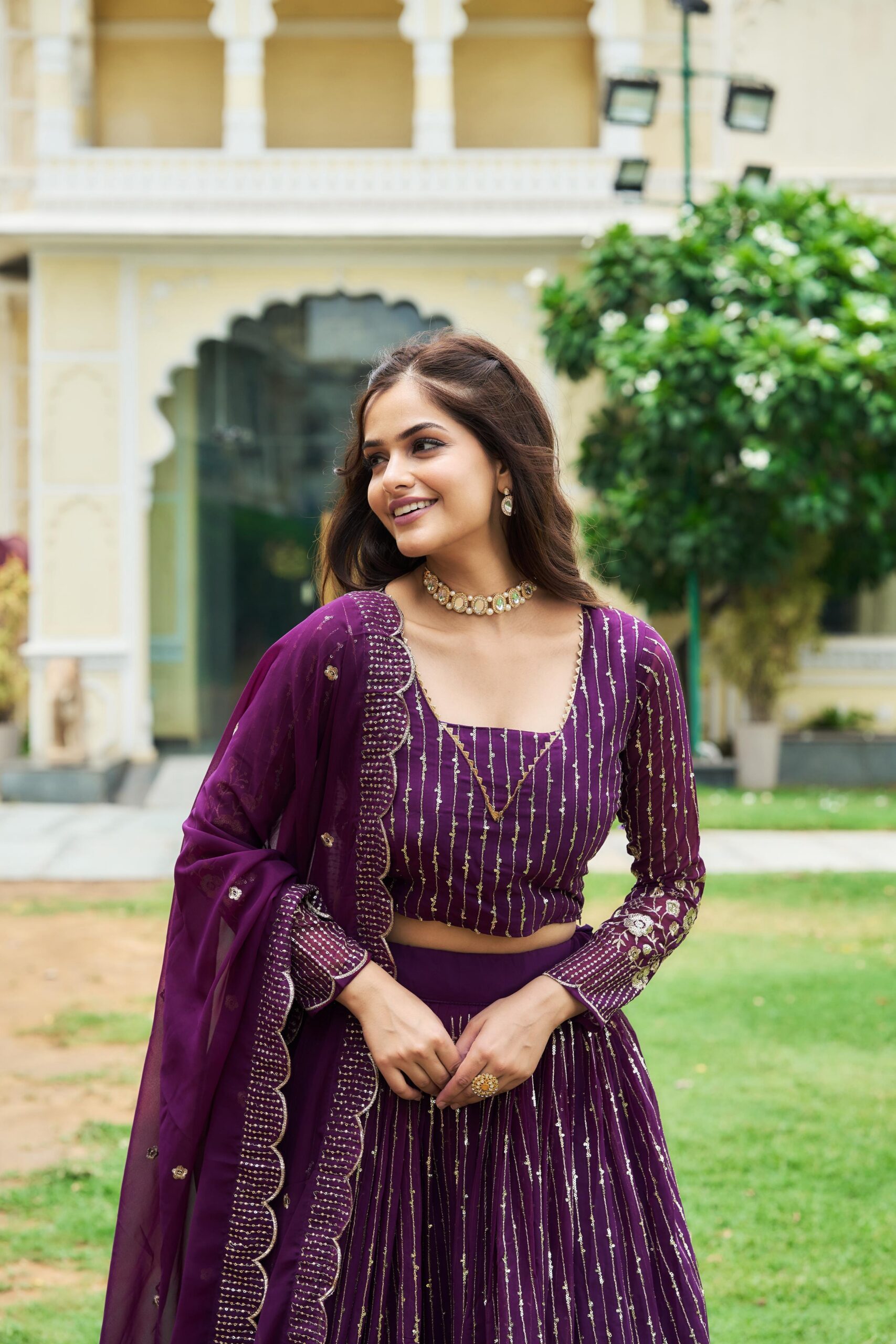 Purple Fox Georgette Sequence Work Lehenga Choli - Image 4