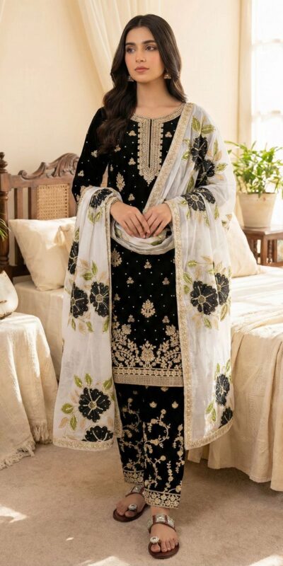 Black Organza Silk Lace Embroidery Work Salwar Suit