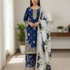 Navy Blue Organza Silk Lace Embroidery Work Salwar Suit