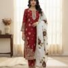 Red Organza Silk Lace Embroidery Work Salwar Suit