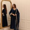 Navy Blue Viscous Velvet Embroidery Work Gown