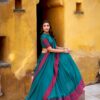 Teal Chanderi Embroidery Work Lehenga Choli