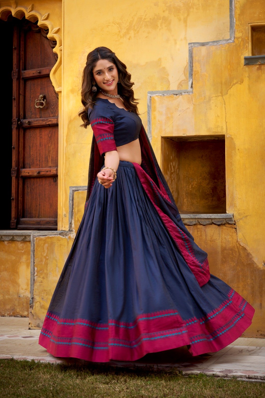 Black Chanderi Embroidery Work Lehenga Choli - Image 3