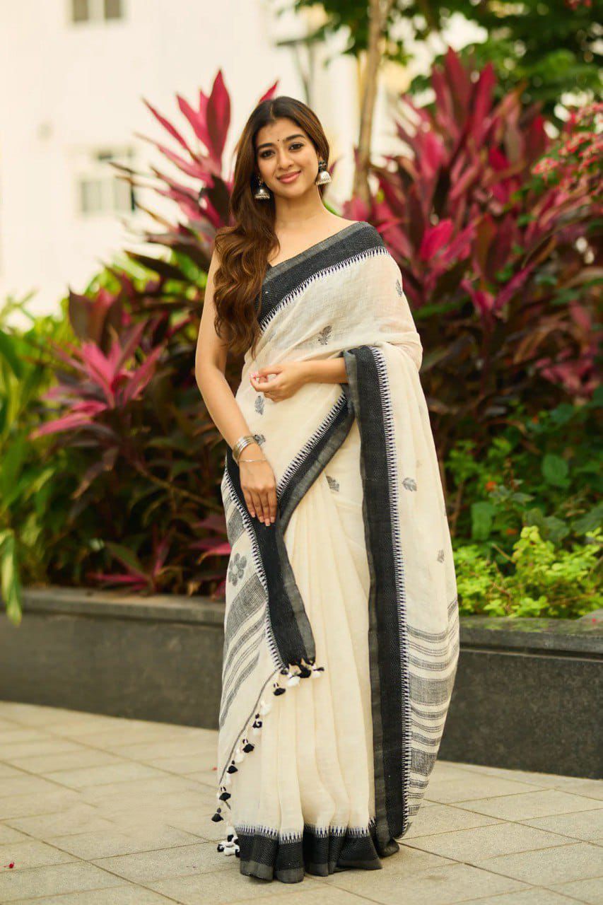 Off White Soft Lilan Slab Lace Border Saree
