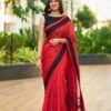 Red Soft Lilan Slab  Lace Border Saree