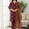 Maroon Natural Crep Silk Border Lace Work Salwar Suit