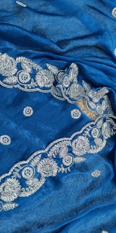 Blue Space Silk Embroidery Work Saree