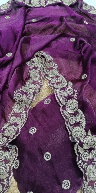 Wine Space Silk Embroidery Work Saree