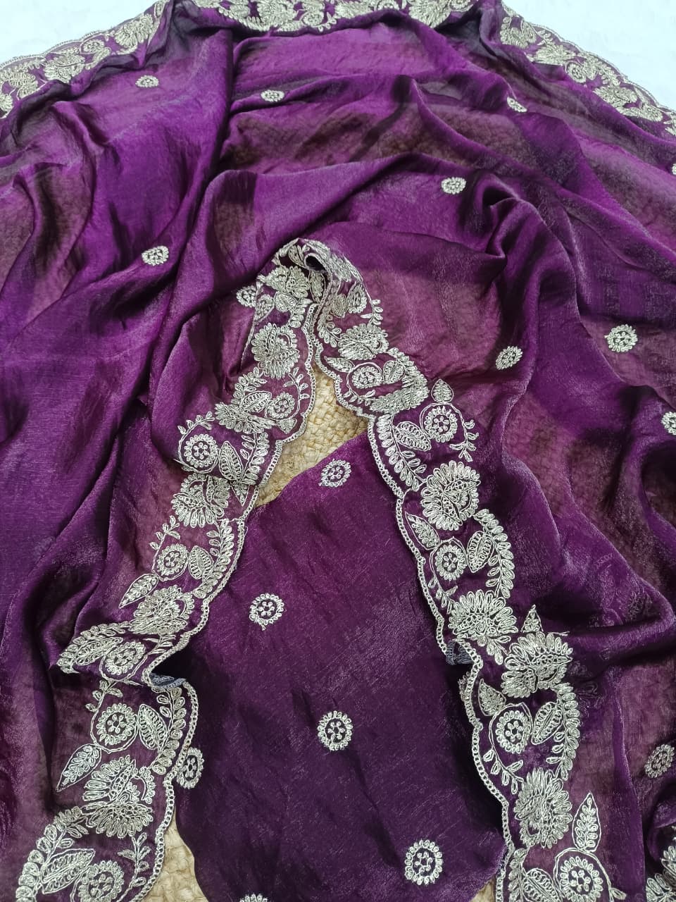 Wine Space Silk Embroidery Work Saree