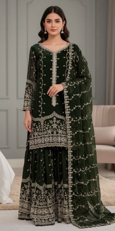 Green Fendy Silk Embroidery Work Salwar Suit