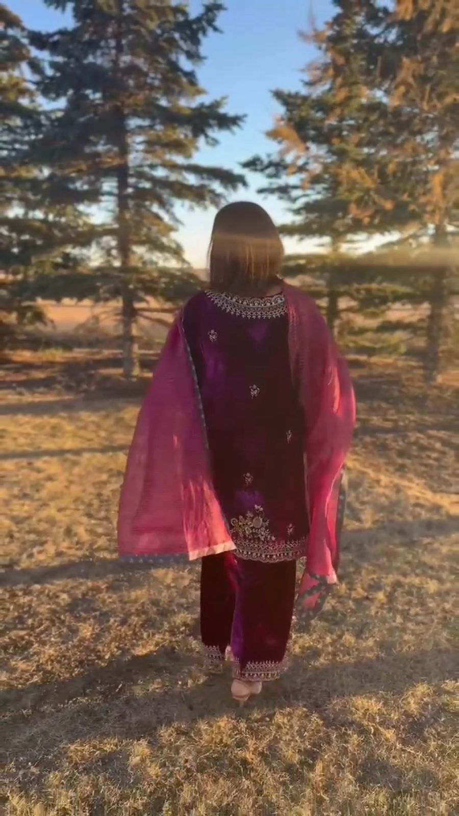 Wine Twill Net Embroidery Lace Work Salwar Suit - Image 2